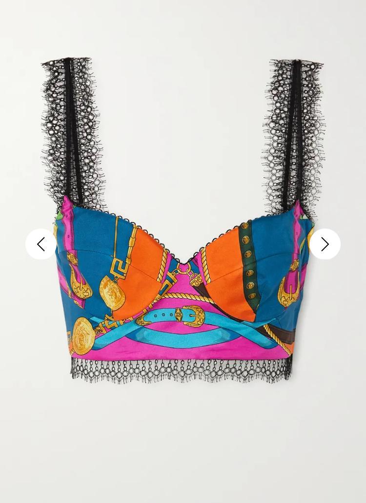 VERSACE Lace-trimmed printed silk-twill bustier top Size 8 - Image 2