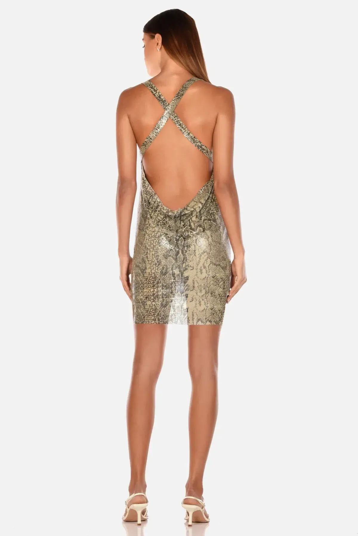 Misha Leda Glo Mesh Mini Dress Snakeskin Print Size 8 - Image 2