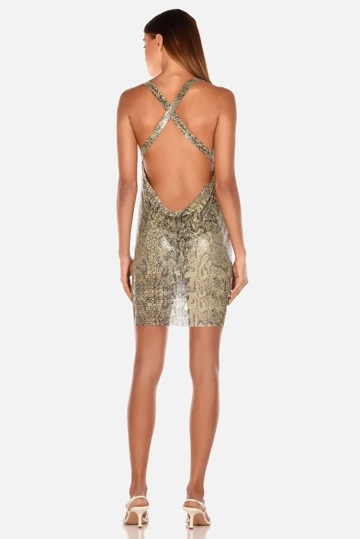 Misha Leda Glo Mesh Mini Dress Snakeskin Print Size 8 - Image 2