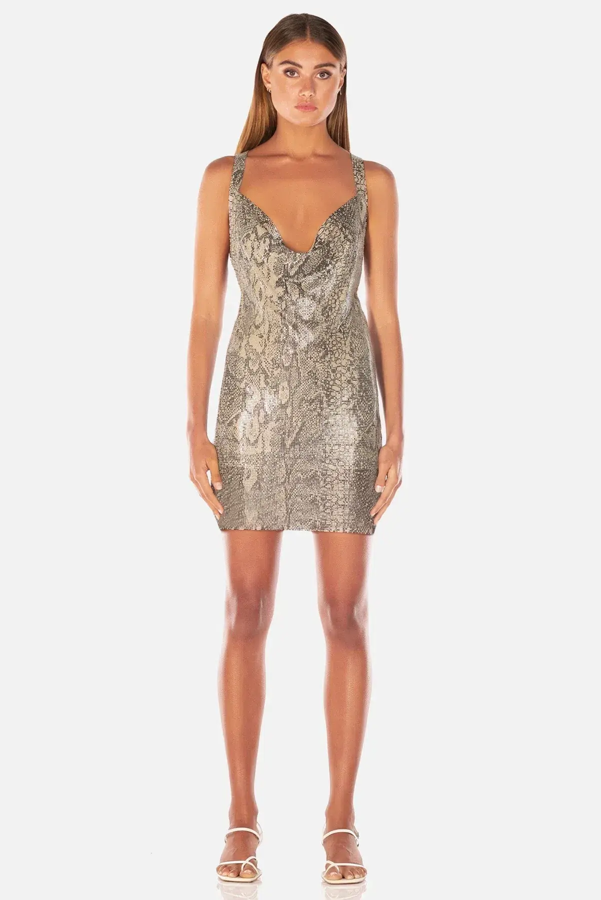 Misha Leda Glo Mesh Mini Dress Snakeskin Print Size 8 - Image 1