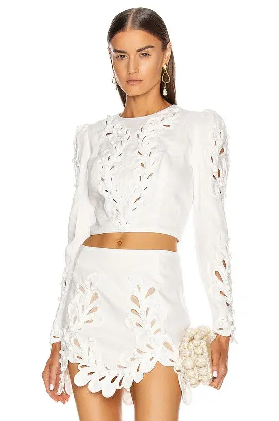 Zimmermann Brightside Rouleaux Bodice Size 8 and Mini Skirt Size 6 Set Ivory for rent on The Volte - main image
