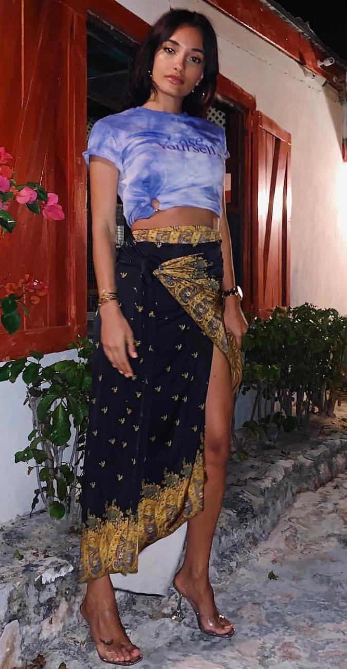 Paco Rabanne Stretch Jersey Wrap Skirt & Lose Yourself Tie Dye Shirt Set Print Size 8 - Image 3