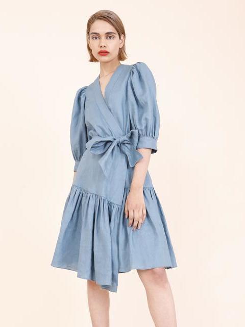 Ginger & Smart Wrap dress Blue size 8 for rent on The Volte - main image