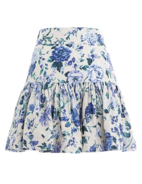 Zimmermann Moncur Flounce Short Skirt Aquamarine Floral Size 8 for rent on The Volte - main image