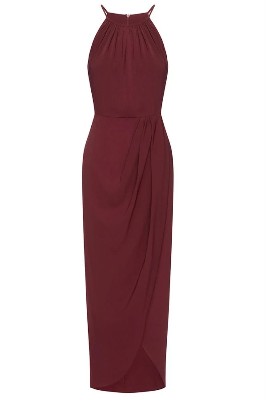 Shona Joy - Core high Neck Ruched Dress - Burgundy  for rent on The Volte - main image
