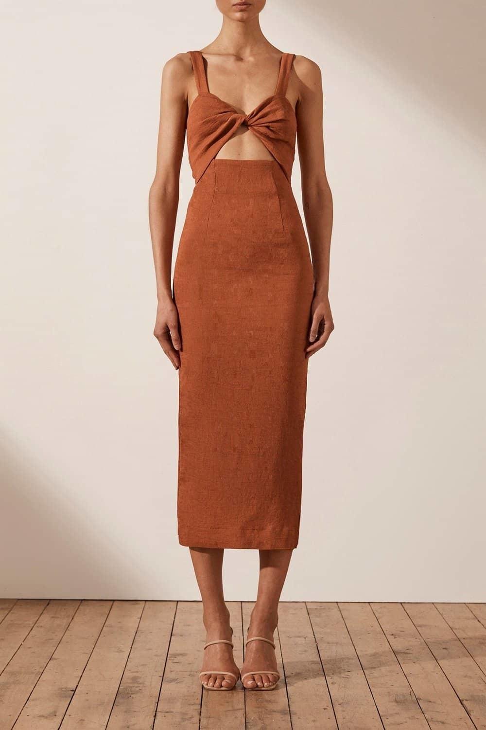Shona Joy - Simone Fitted Cut Out Midi Dress - Terracotta   - Image 1