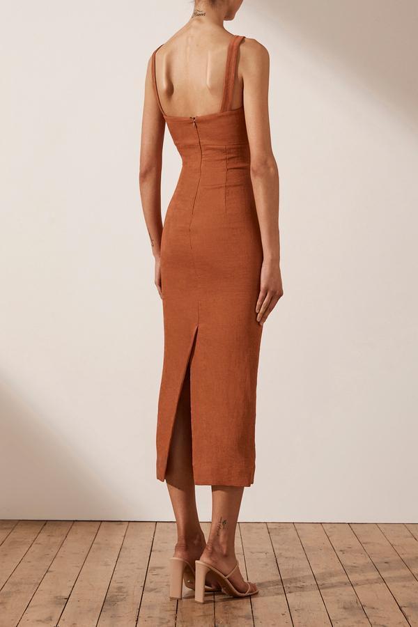 Shona Joy - Simone Fitted Cut Out Midi Dress - Terracotta   - Image 2