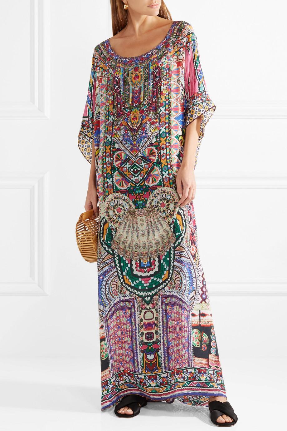 Camilla The Long Way Home Embellished Printed Silk Crepe De Chine Kaftan Size 14 - Image 2