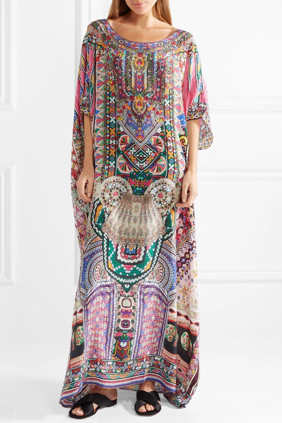 Camilla The Long Way Home Embellished Printed Silk Crepe De Chine Kaftan Size 14 - Image 1