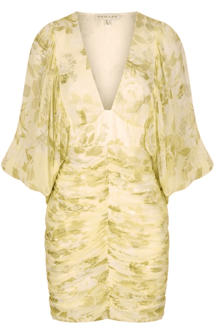 Shona Joy Leticia Plunged Ruched Mini Dress Yellow Size 12 - Image 3