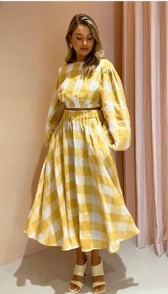 Acler Sutherland Top and Skirt Set Canary Check Size 12 - Image 4