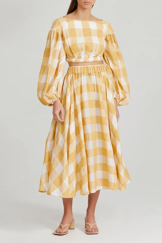 Acler Sutherland Top and Skirt Set Canary Check Size 12 - Image 1