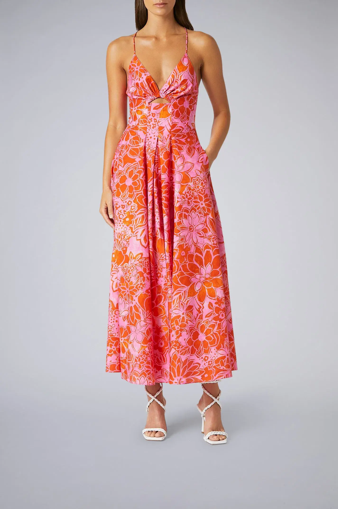 Scanlan Theodore Cotton Strappy Midi Dress Tangerine Size 8  - Image 1