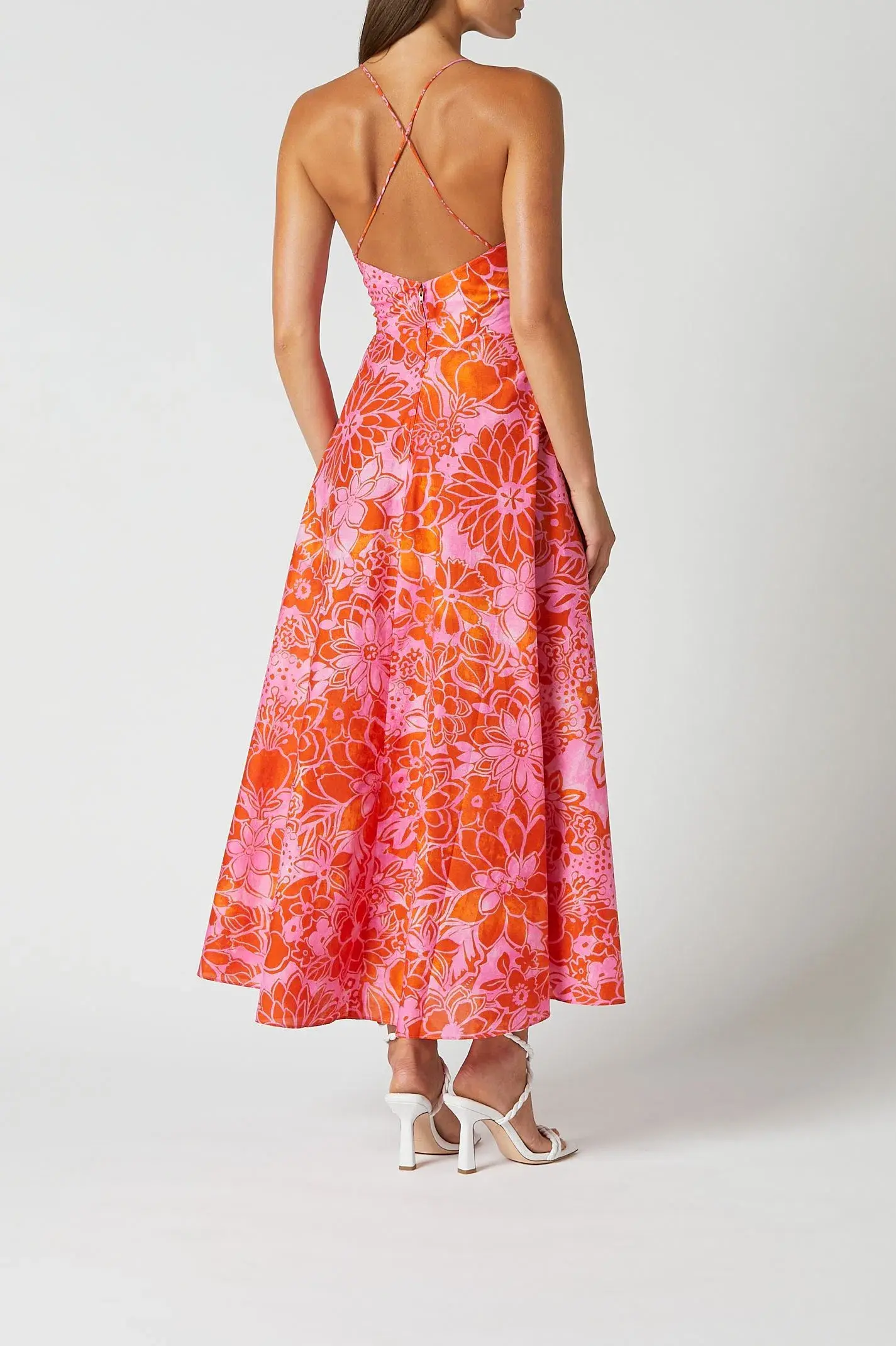 Scanlan Theodore Cotton Strappy Midi Dress Tangerine Size 8  - Image 2