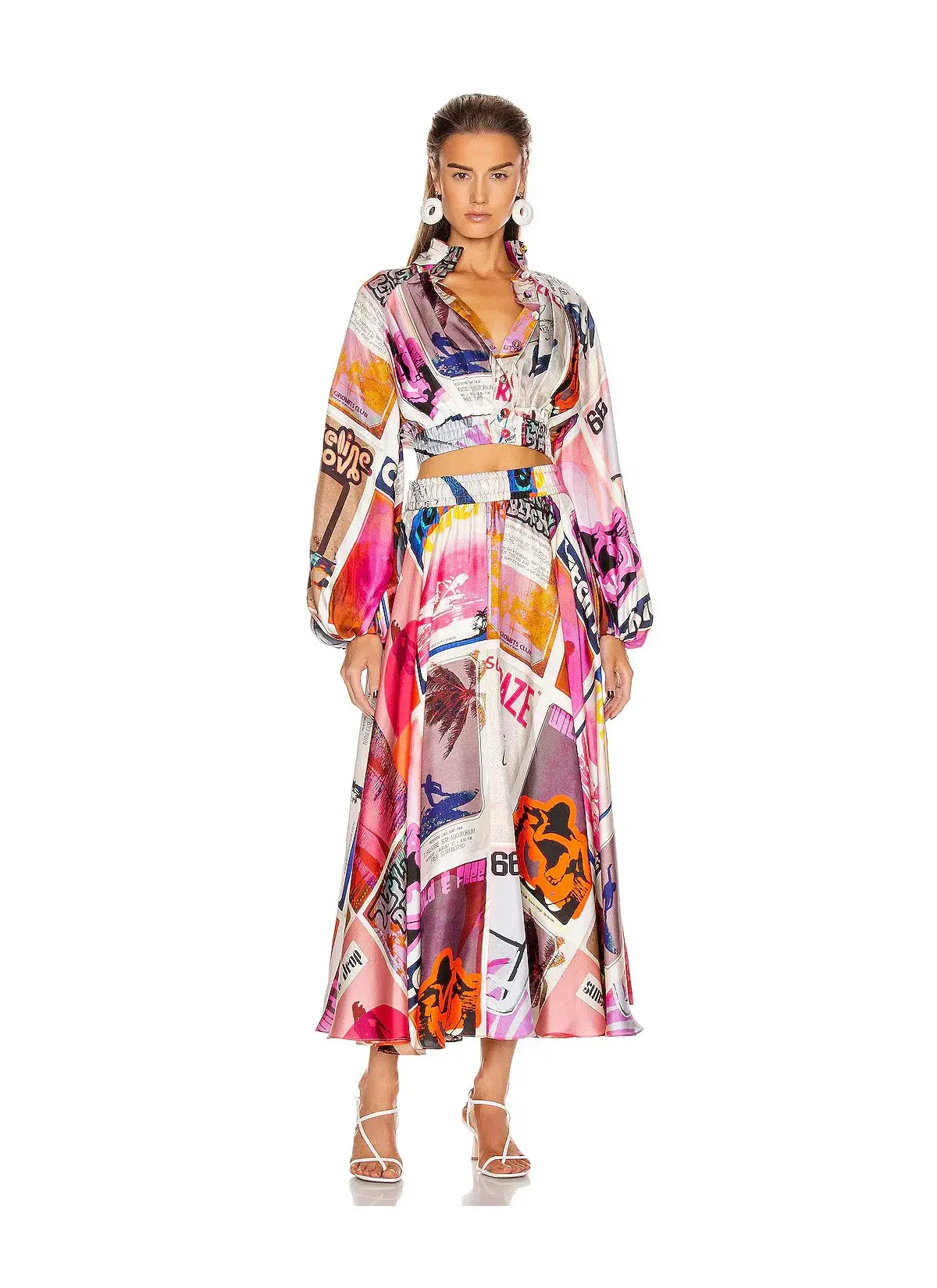 Zimmermann Wavelength High Collar Blouse in Pink Poster Print Size 1 /AU 10  - Image 1