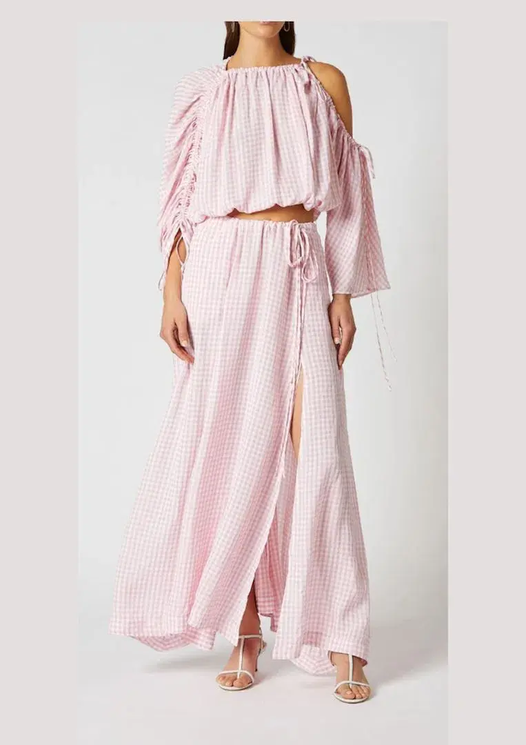 Scanlan Theodore Gingham Drawcord Top and Skirt Set Pink Size 12 - Image 1
