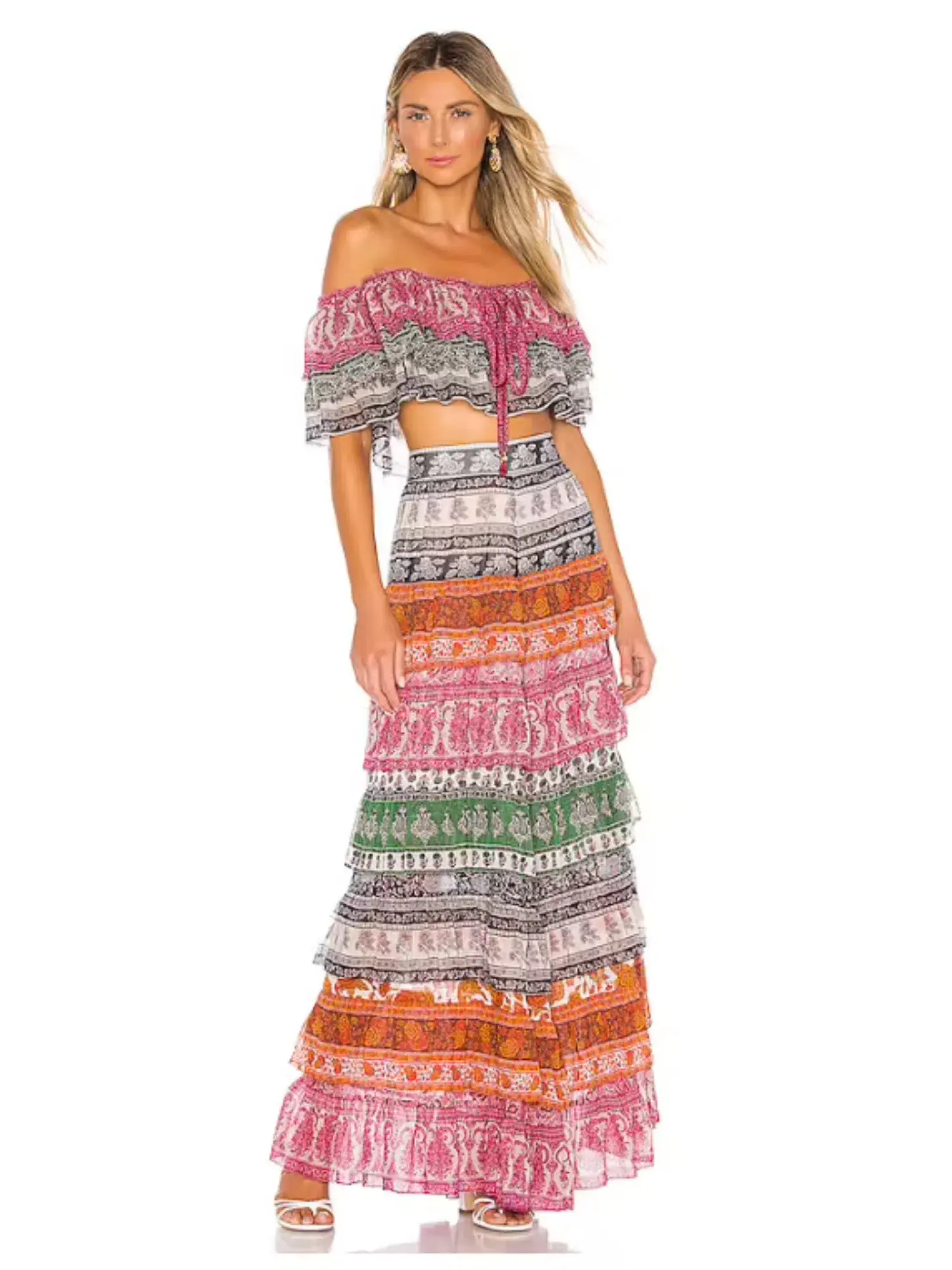 Zimmermann Amari Tiered Crop and Maxi Skirt Set Multi Size 1 / AU 10 - Image 1