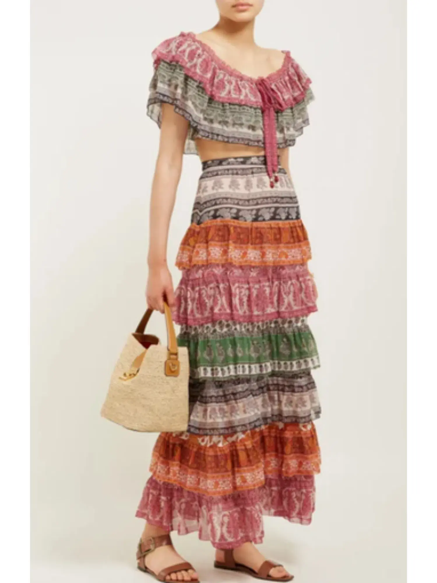 Zimmermann Amari Tiered Crop and Maxi Skirt Set Multi Size 1 / AU 10 - Image 2