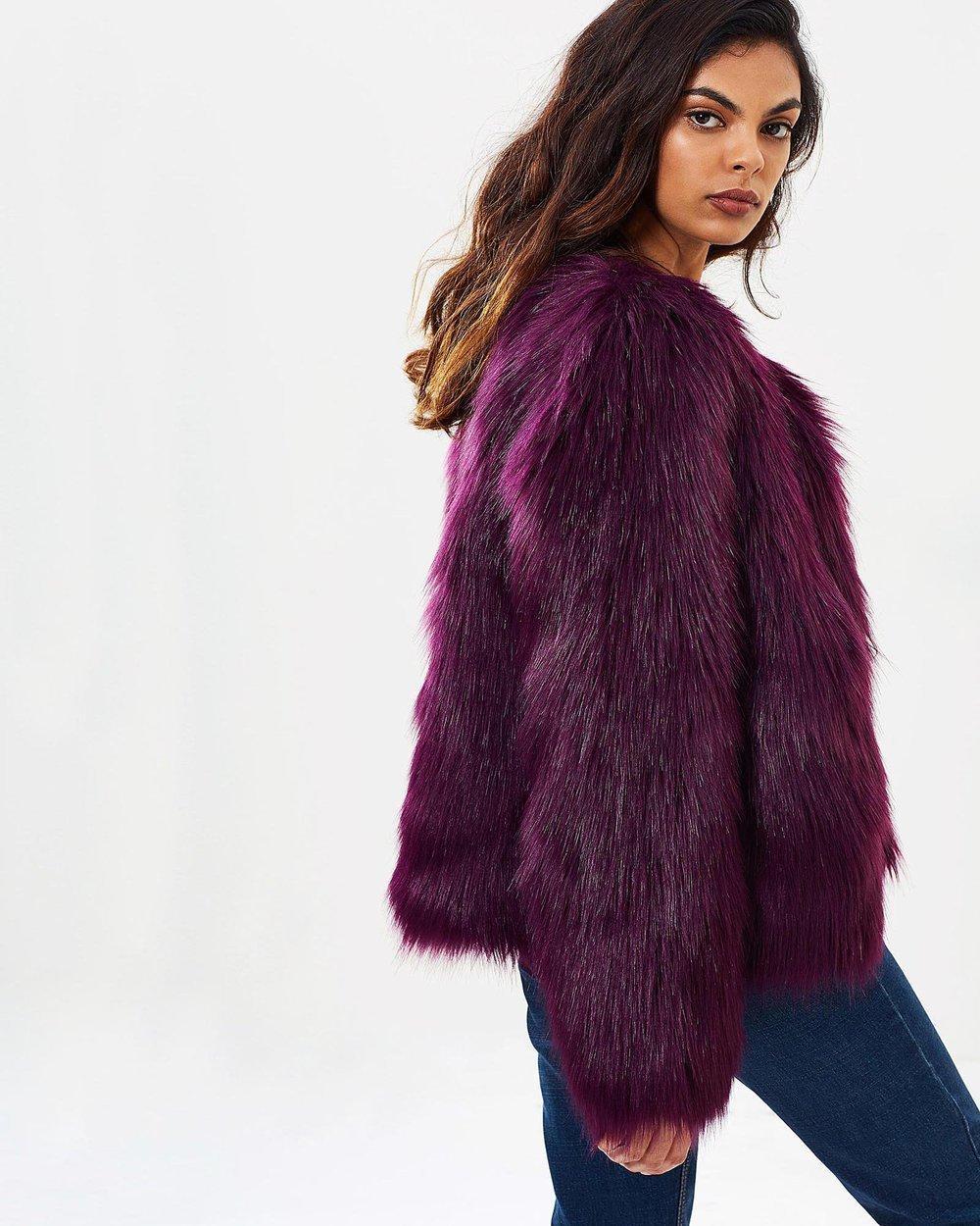 Unreal Fur Dream Jacket in Plum size 8  for rent on The Volte - main image