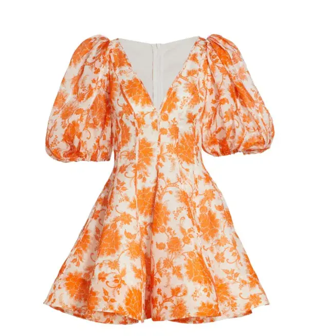 Zimmermann The Postcard Puff Sleeve Mini in Orange Tonal Floral Size 8 - Image 3