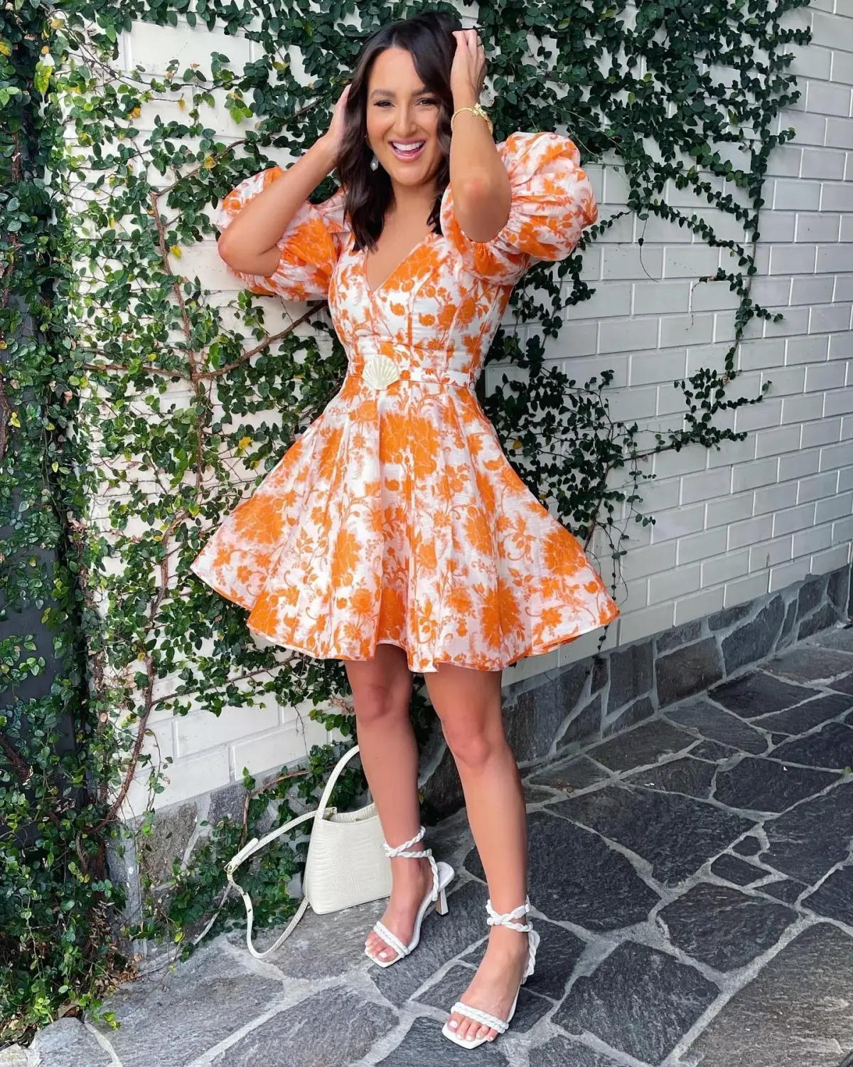 Zimmermann The Postcard Puff Sleeve Mini in Orange Tonal Floral Size 8 - Image 1