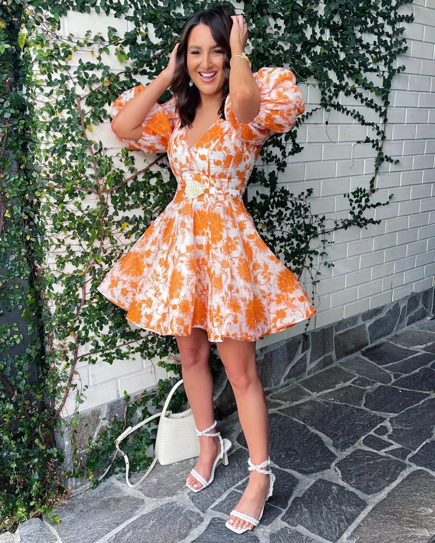 Zimmermann The Postcard Puff Sleeve Mini in Orange Tonal Floral Size 8 - Image 1