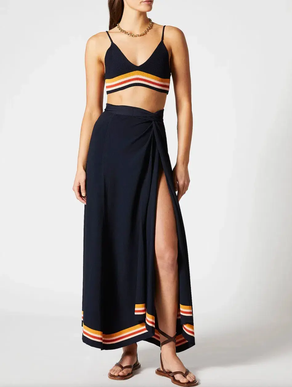 Scanlan Theodore Crepe Knit Stripe Wrap Maxi Skirt - Image 1