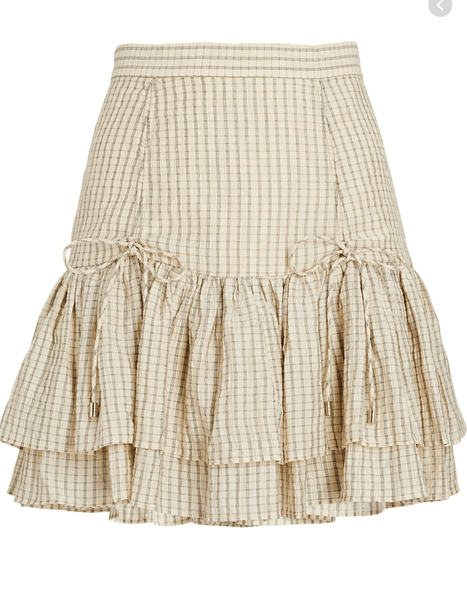 SIGNIFICANT OTHER - Creme plaid ruffled mini skirt (Size 6) - Image 2