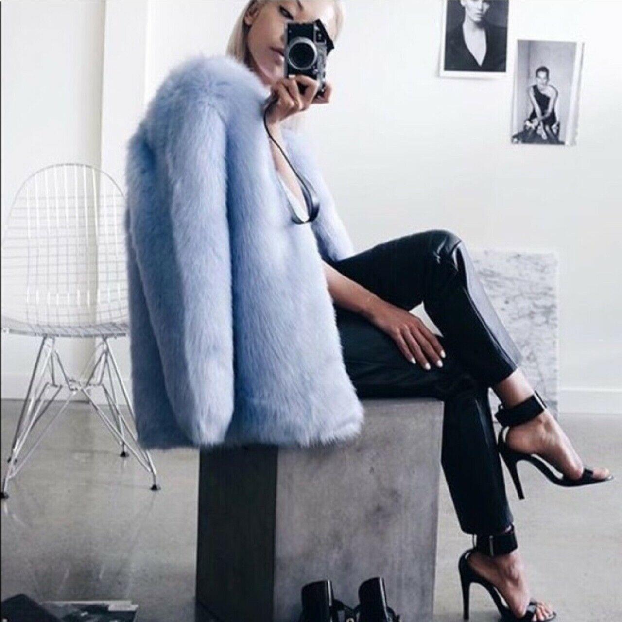 THP Faux Fur Coat in Baby Blue - Image 2