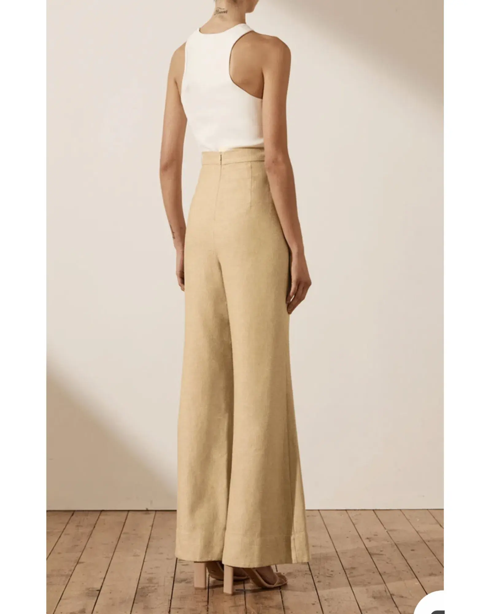 Shona Joy Carmen Linen Flared Pant Beige Size AU 6 - Image 3