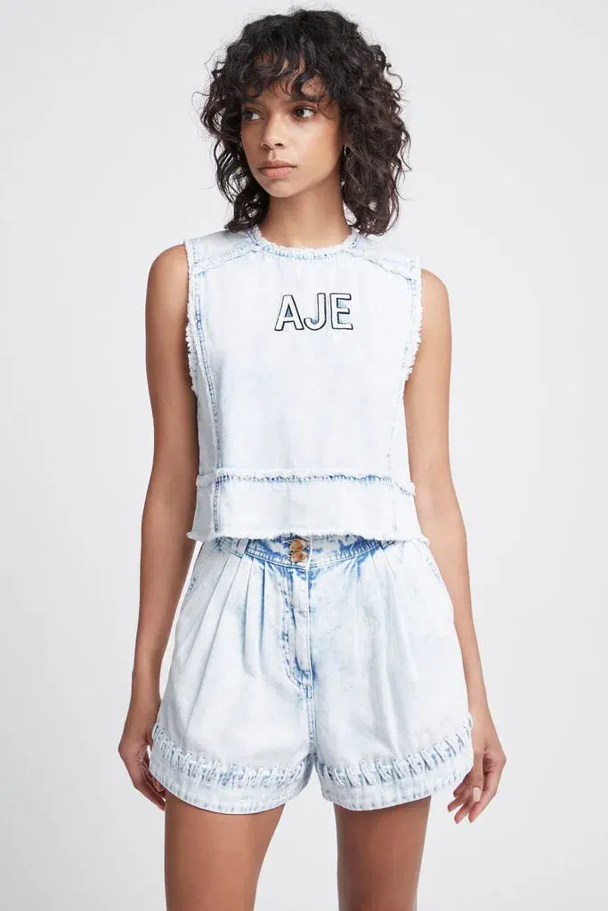 Aje Crafted Denim Top Size 8 and Short Size 6 Set Vintage Wash - Image 2