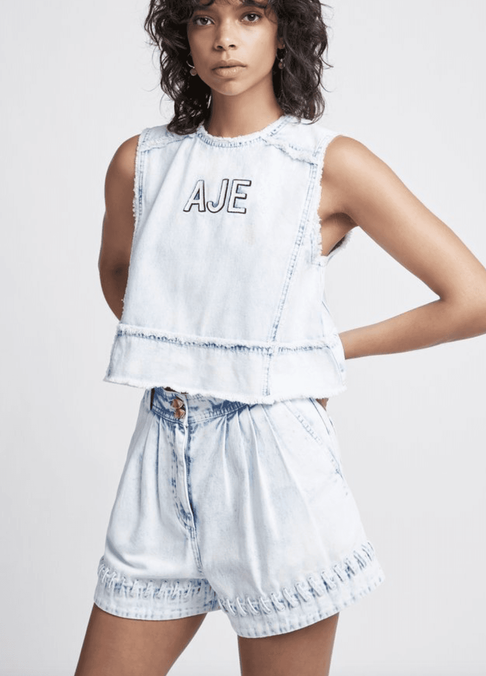 Aje Crafted Denim Top Size 8 and Short Size 6 Set Vintage Wash - Image 4