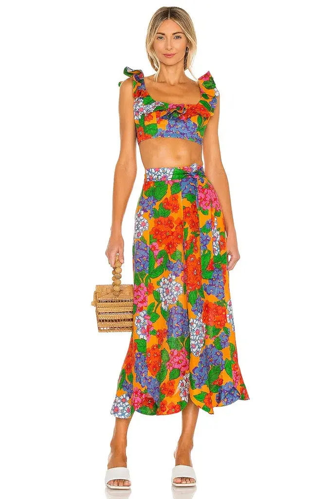 Zimmermann Riders Frill Neck Cropped Top Floral Print Size 6 - Image 1