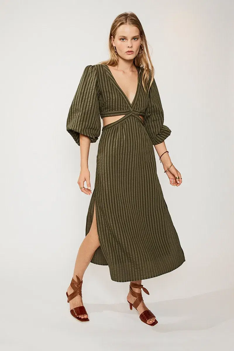 Suboo Queenie Cut Out Dress Olive Size 8 - Image 1