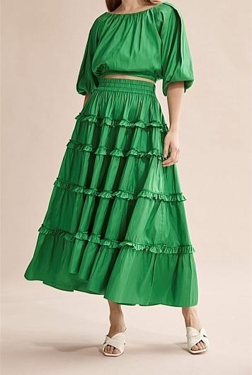 Country Road Green Silk Tiered Skirt Size 8  (Never worn) - Image 1