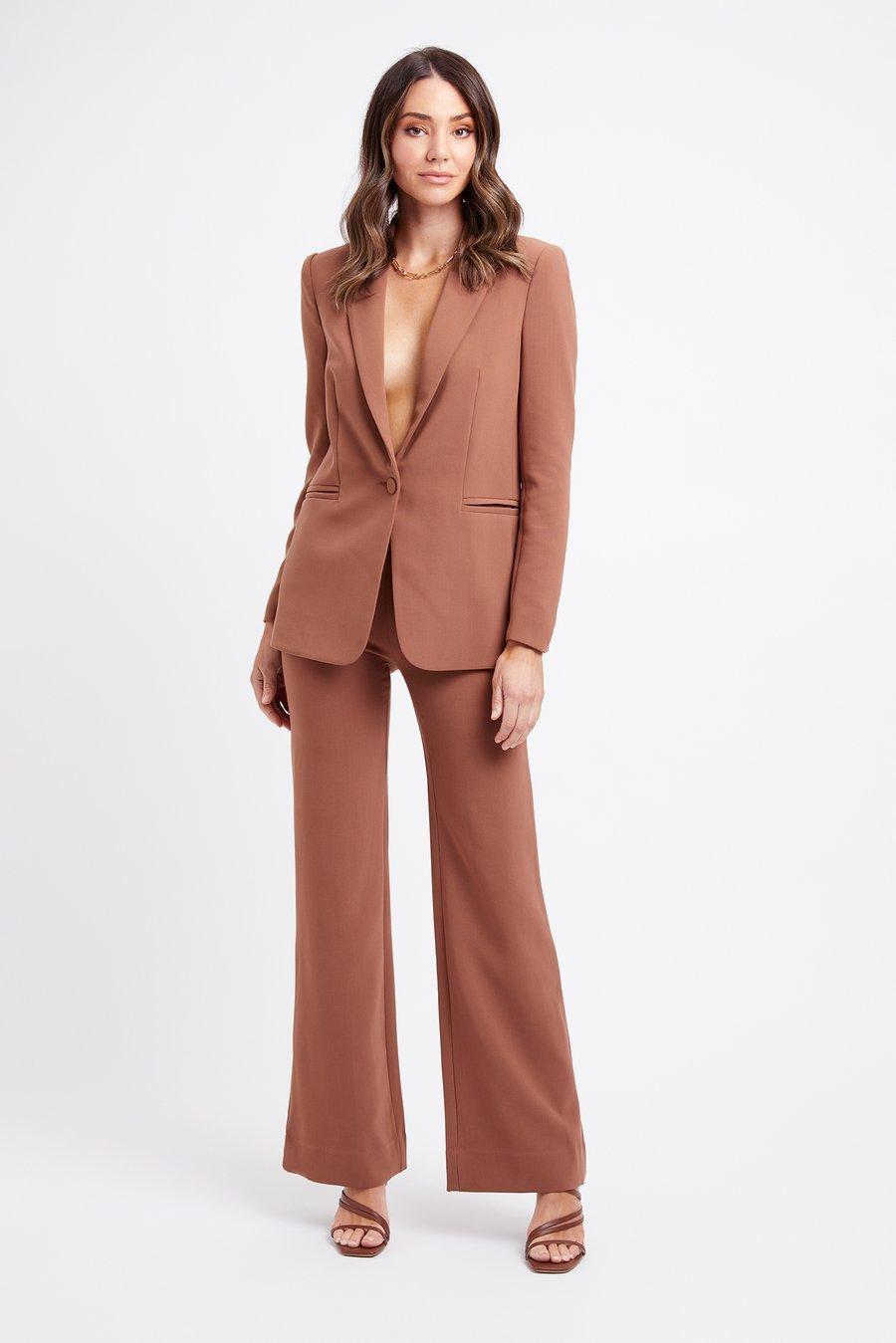 Kookai Classic Delta Blazer and Flare Pants Set Brown Size 38 / Au 10 - Image 1