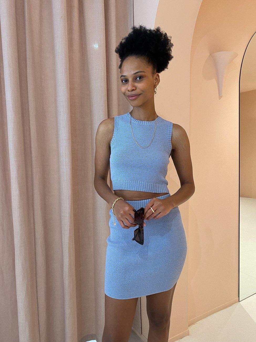 Bec & Bridge Mimi Knit Top and Mini Skirt Set Blue Size 10 for rent on The Volte - main image