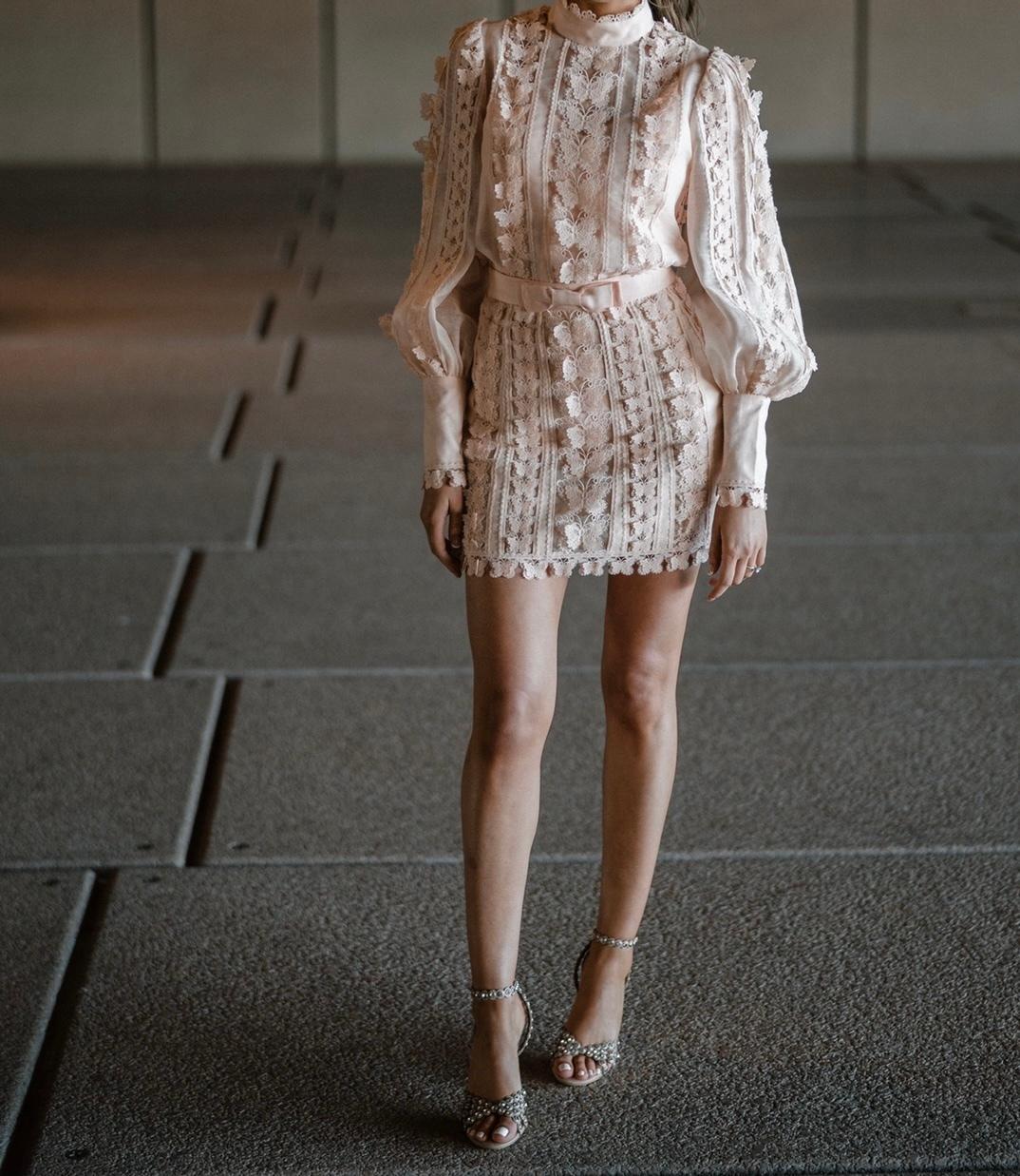 Zimmermann Super Eight Flutter Mini Skirt Size 0P & Shirt Size 0 Set Blush - Image 1