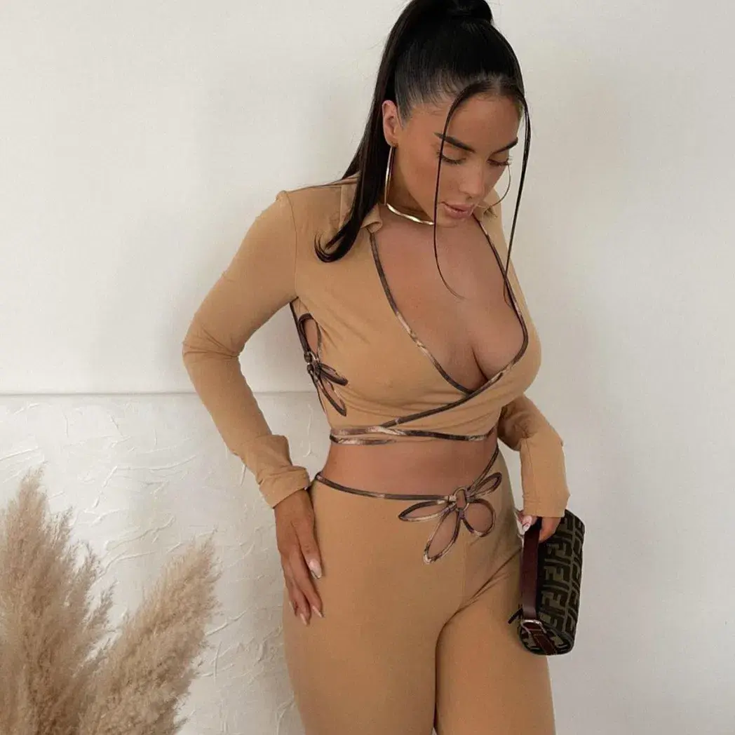 I. AM. GIA Renalee Top and Pants Set Brown Size 8 - Image 1