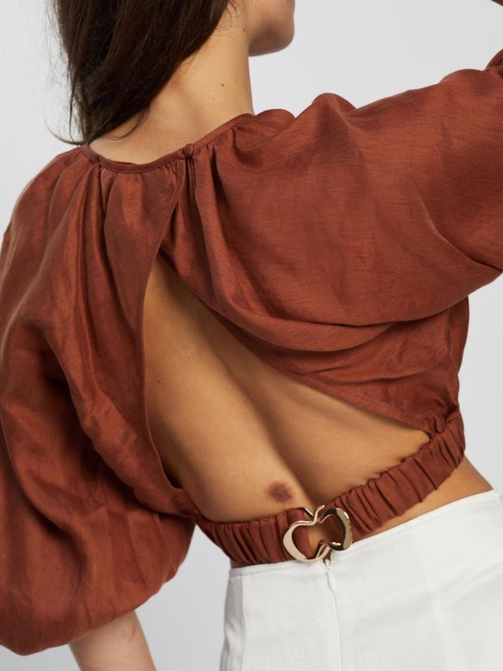 Shona Joy Elsa Balloon Sleeve Crop Top Brown Size 12 - Image 5