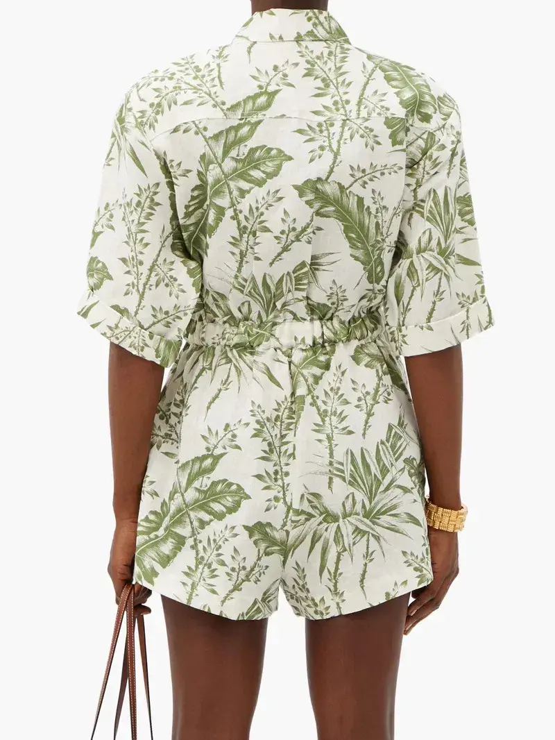 Zimmermann Empire Leaf Print Playsuit Green Size 0/8 - Image 2
