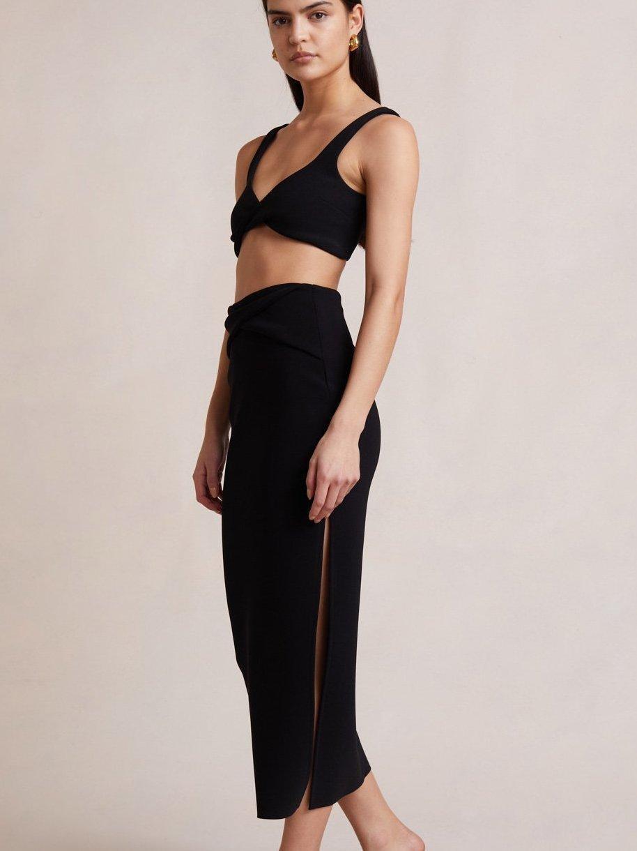 Bec & Bridge Clover Crop Top and Midi Skirt Set Black Size 12  for rent on The Volte - main image