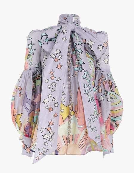 Zimmermann Concert Tie Neck Blouse Lilac Collage Size 1 / Au 10 - Image 5