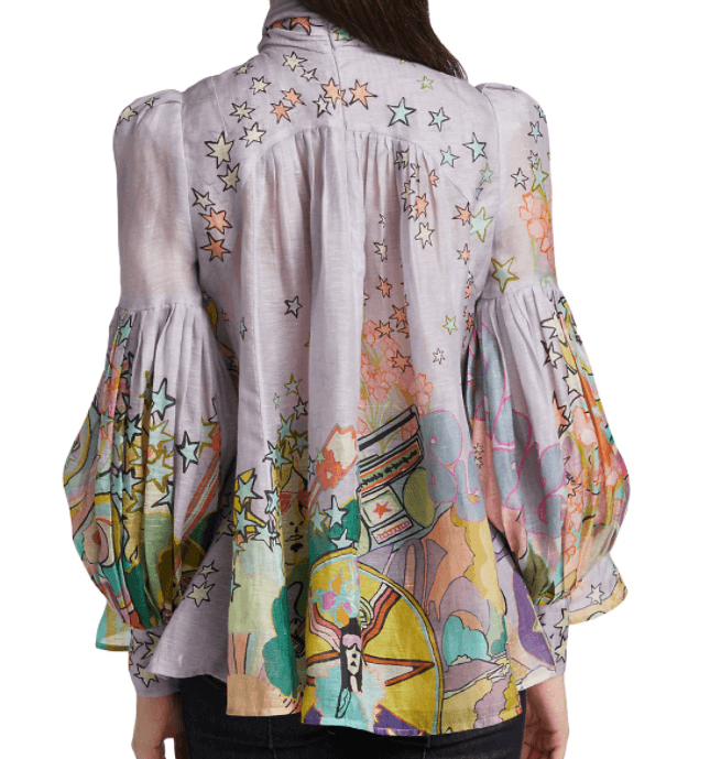 Zimmermann Concert Tie Neck Blouse Lilac Collage Size 1 / Au 10 - Image 3