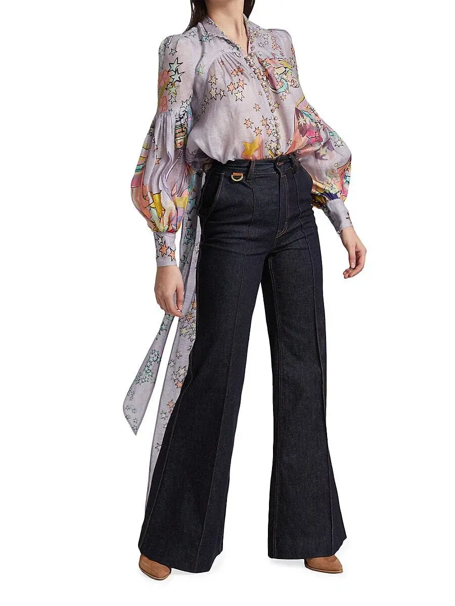 Zimmermann Concert Tie Neck Blouse Lilac Collage Size 1 / Au 10 - Image 1