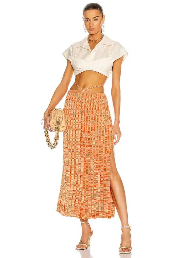 Christopher Esber Pleated Knit Tie Skirt Orange Size 8 - Image 1