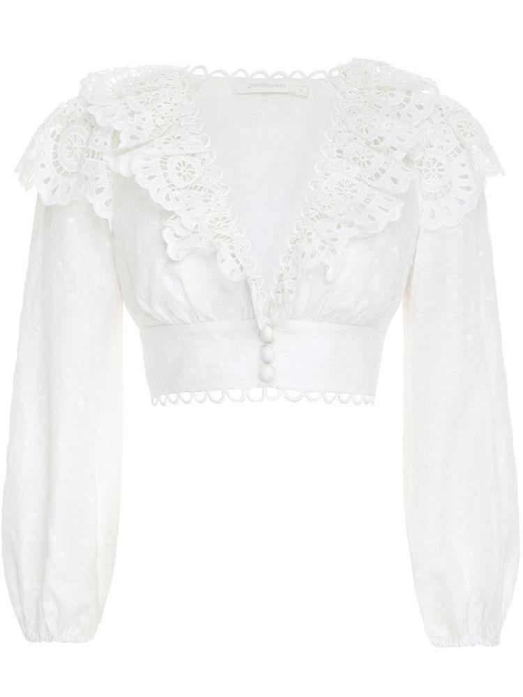 Zimmermann Bellitude Scallop Crop Top and Shorts Set Ivory Size 8 - Image 4