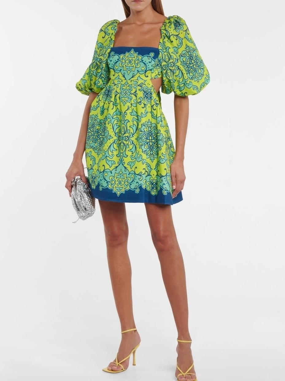 Zimmerman Nina Cut Out Mini Dress Lime Print Size 8 - Image 1