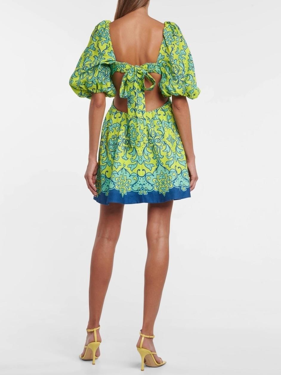 Zimmerman Nina Cut Out Mini Dress Lime Print Size 8 - Image 2