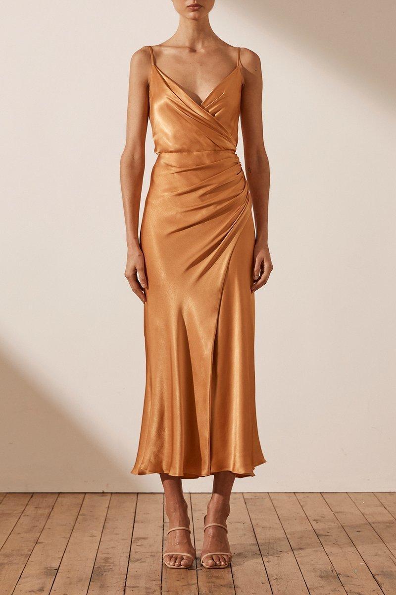 Shona joy Gala Draped Midi Dress Orange Size 12 - Image 1